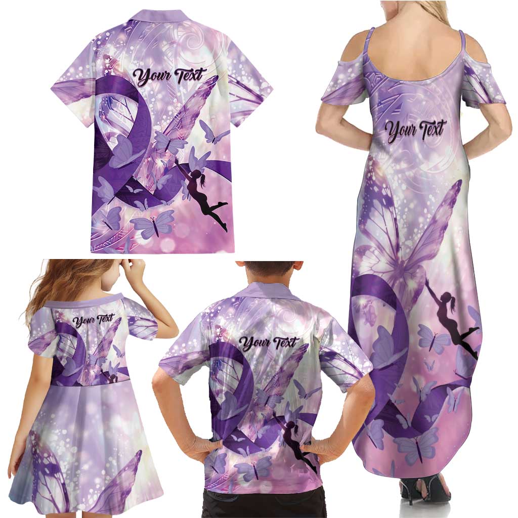 Personalized Polynesian Lupus Awareness Family Matching Summer Maxi Dress and Hawaiian Shirt Butterfly Hologram Lupus Warrior