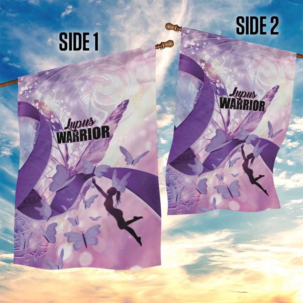 Polynesian Lupus Awareness Garden Flag Butterfly Hologram Lupus Warrior