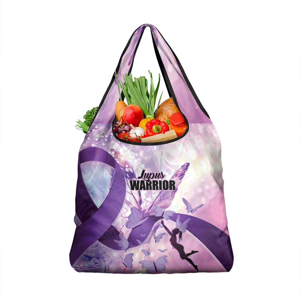 Polynesian Lupus Awareness Grocery Bag Butterfly Hologram Lupus Warrior