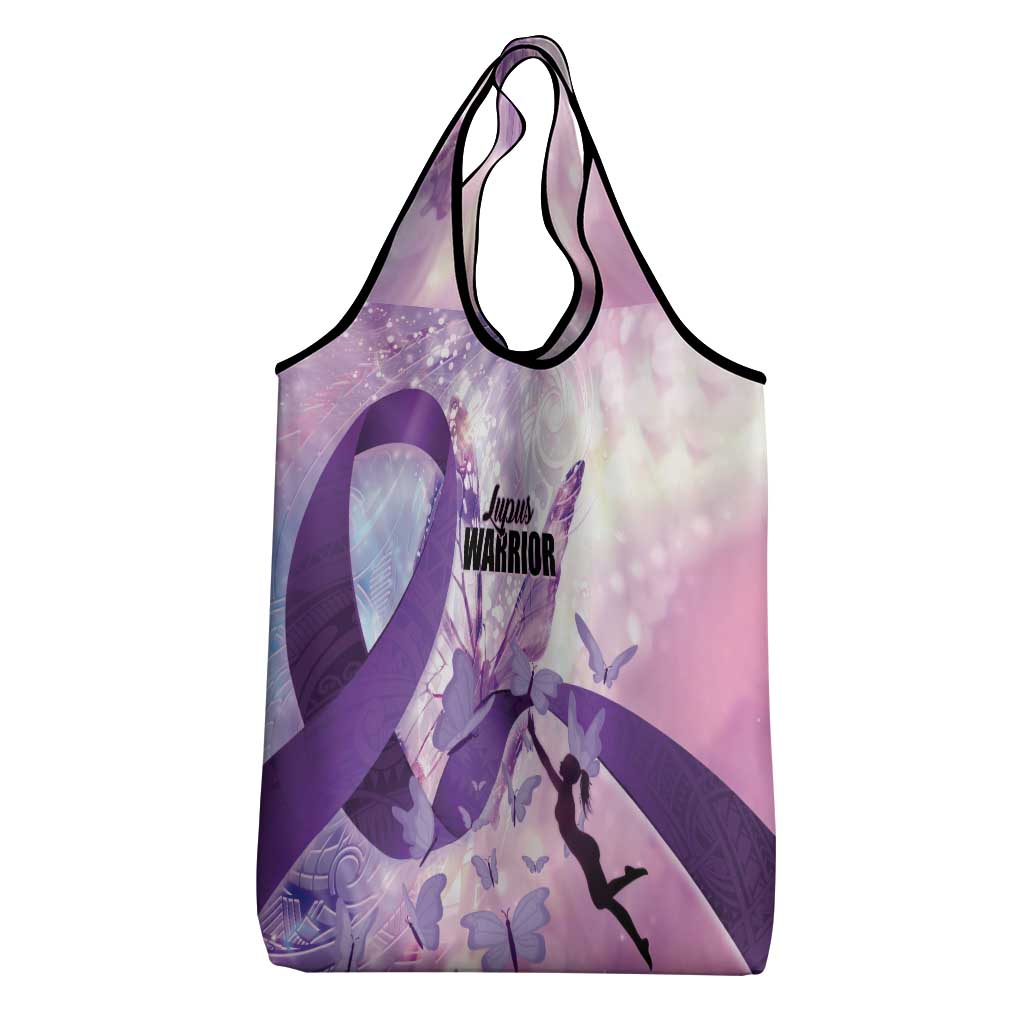 Polynesian Lupus Awareness Grocery Bag Butterfly Hologram Lupus Warrior