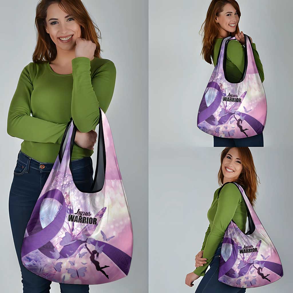 Polynesian Lupus Awareness Grocery Bag Butterfly Hologram Lupus Warrior