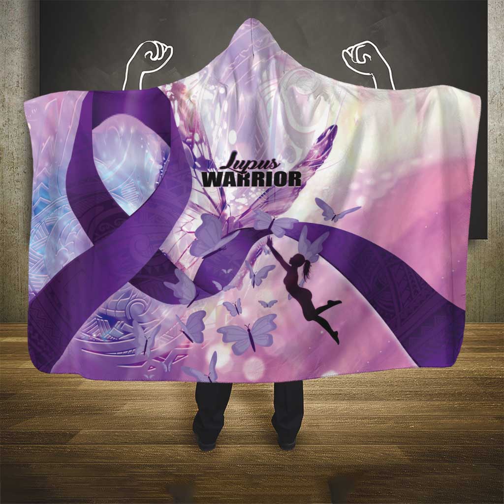 Polynesian Lupus Awareness Hooded Blanket Butterfly Hologram Lupus Warrior