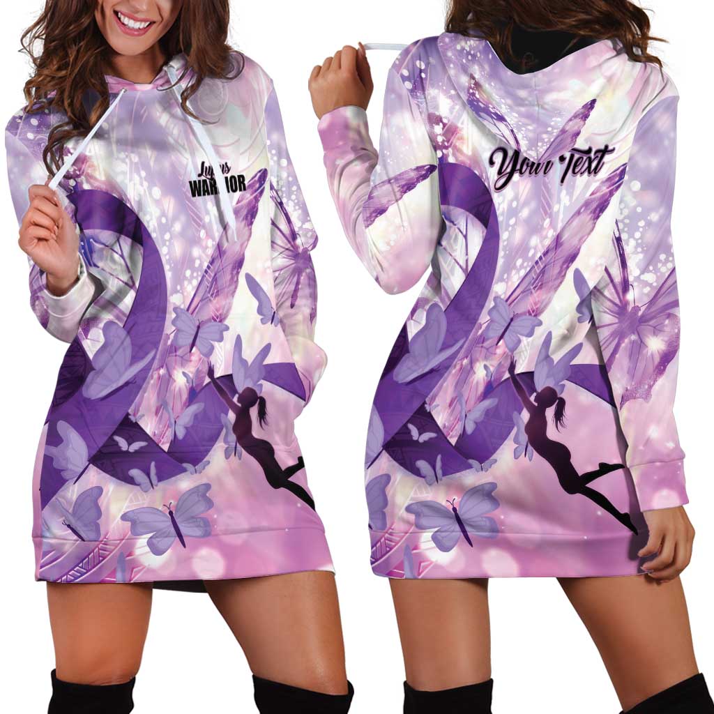 Personalized Polynesian Lupus Awareness Hoodie Dress Butterfly Hologram Lupus Warrior