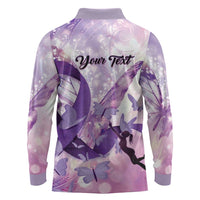 Personalized Polynesian Lupus Awareness Long Sleeve Polo Shirt Butterfly Hologram Lupus Warrior