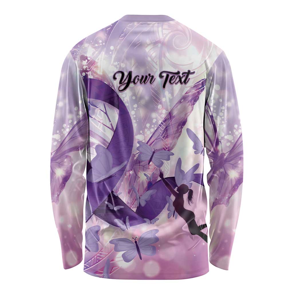 Personalized Polynesian Lupus Awareness Long Sleeve Shirt Butterfly Hologram Lupus Warrior