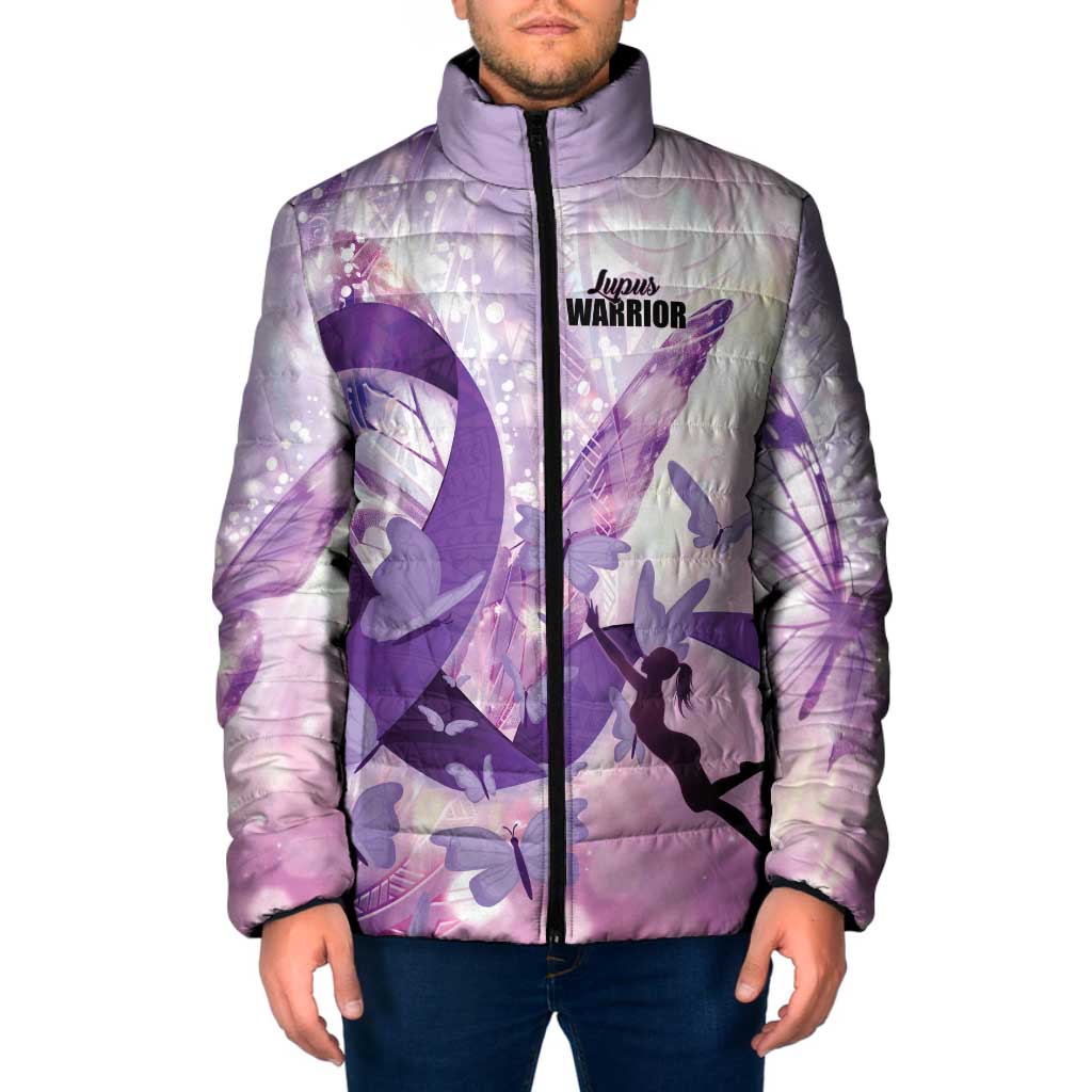 Personalized Polynesian Lupus Awareness Padded Jacket Butterfly Hologram Lupus Warrior