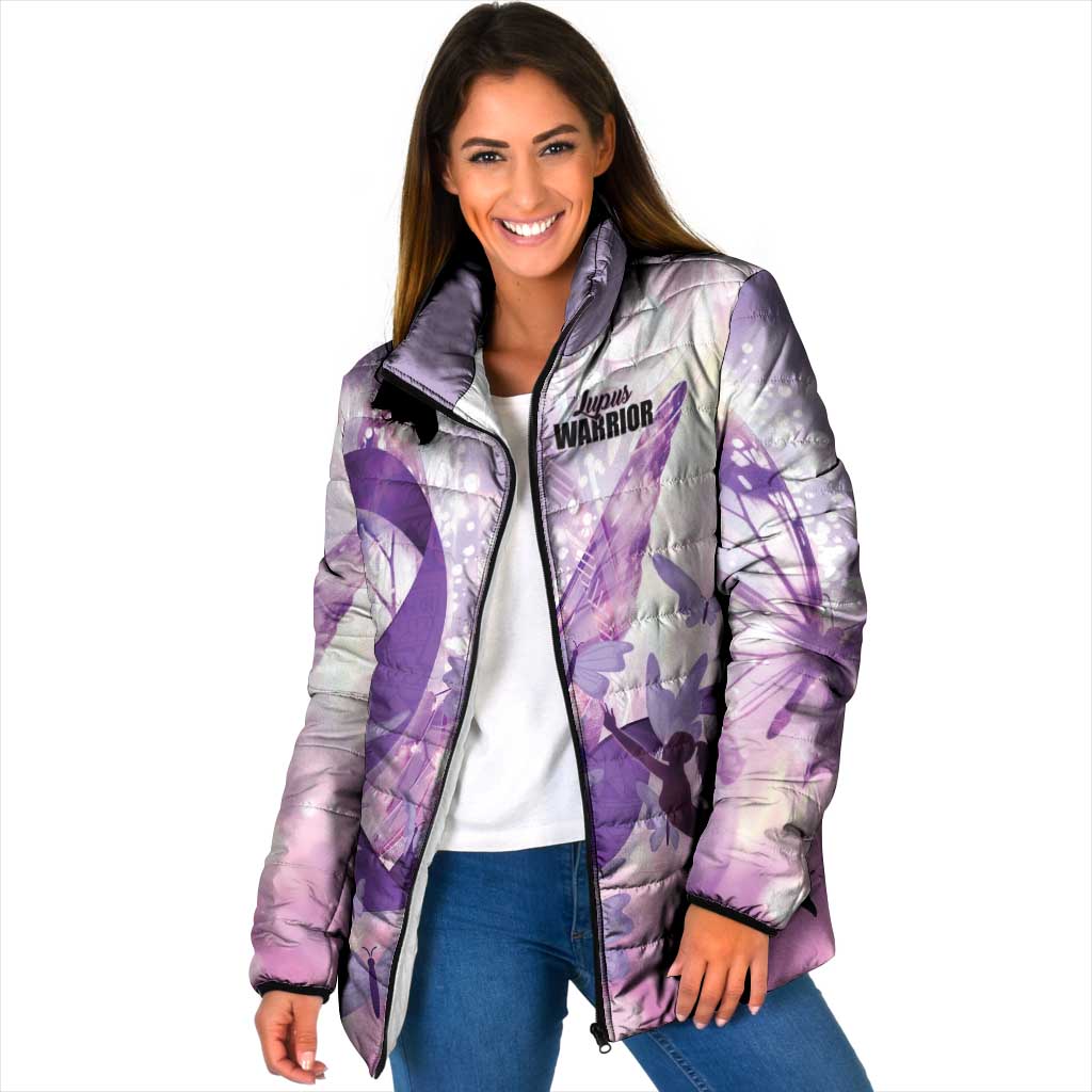 Personalized Polynesian Lupus Awareness Padded Jacket Butterfly Hologram Lupus Warrior