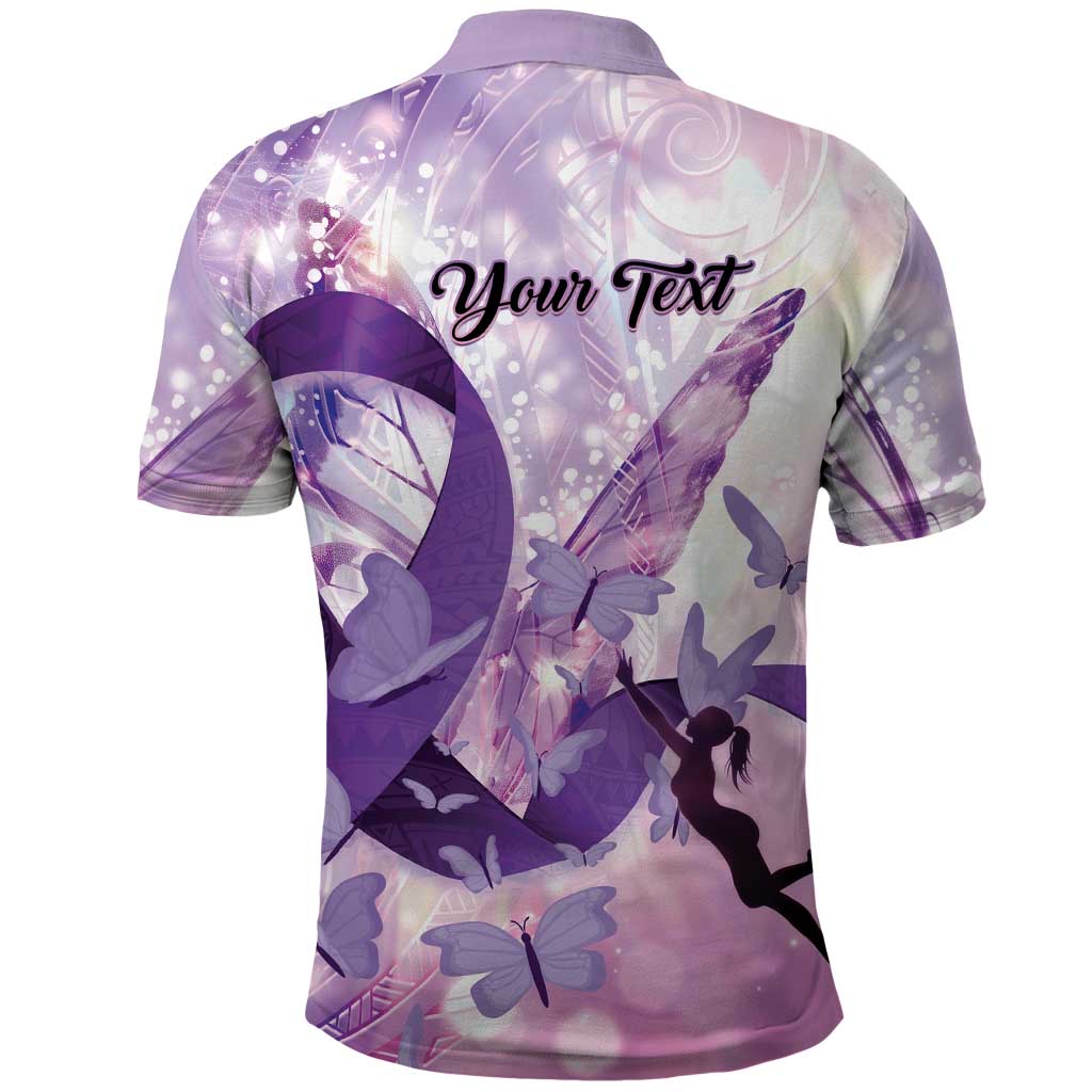 Personalized Polynesian Lupus Awareness Polo Shirt Butterfly Hologram Lupus Warrior