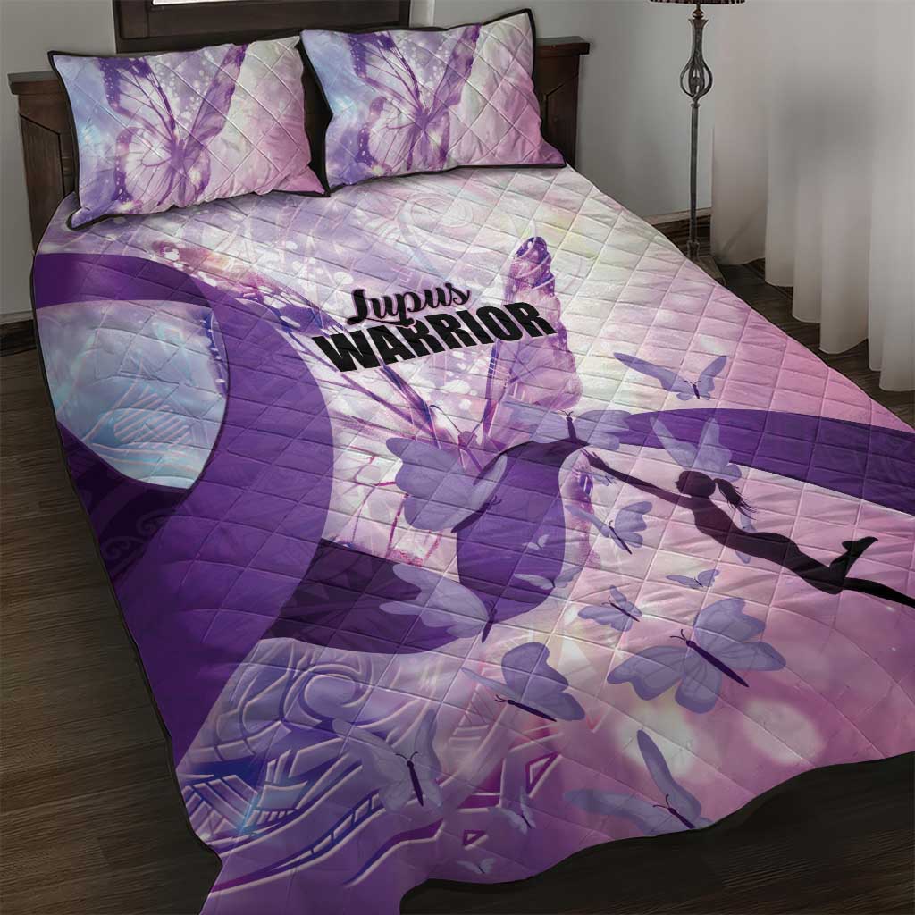 Polynesian Lupus Awareness Quilt Bed Set Butterfly Hologram Lupus Warrior