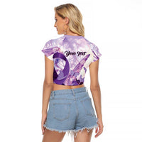 Personalized Polynesian Lupus Awareness Raglan Cropped T Shirt Butterfly Hologram Lupus Warrior