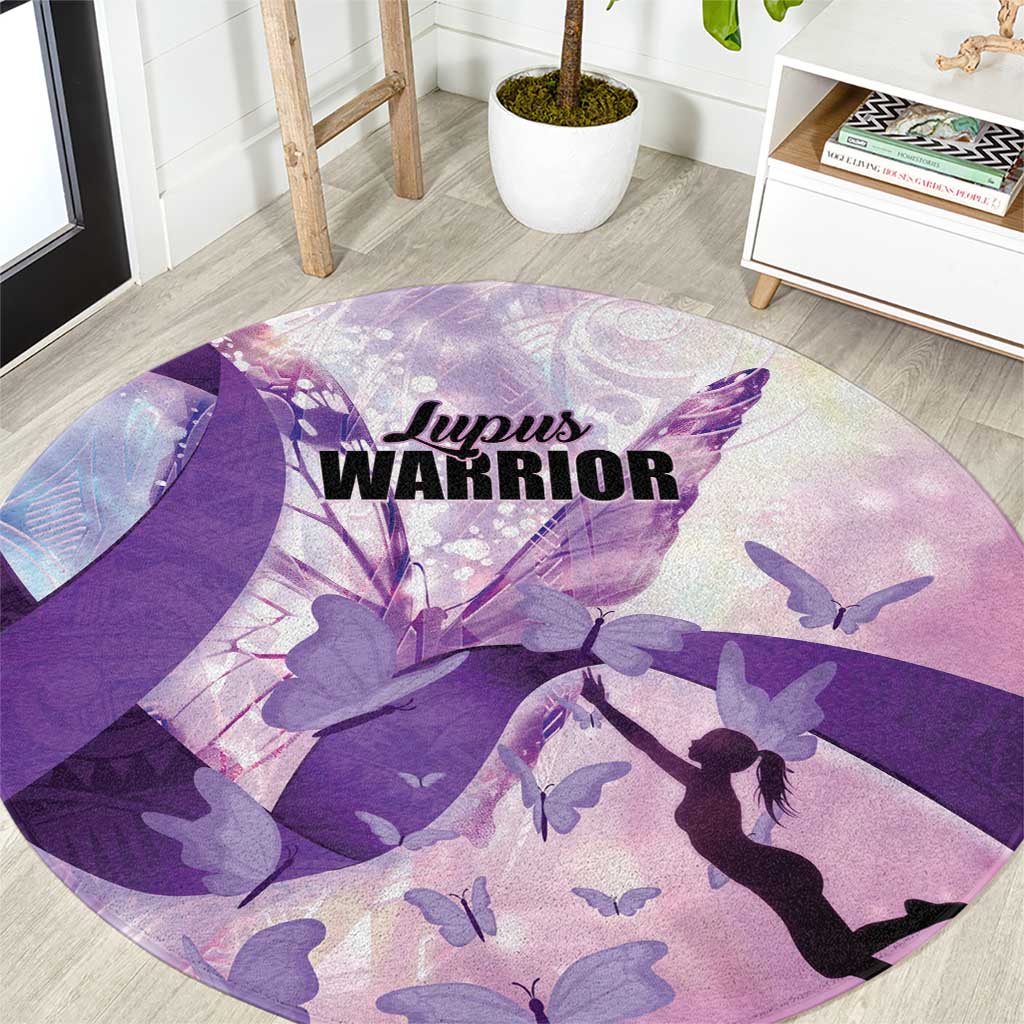 Polynesian Lupus Awareness Round Carpet Butterfly Hologram Lupus Warrior