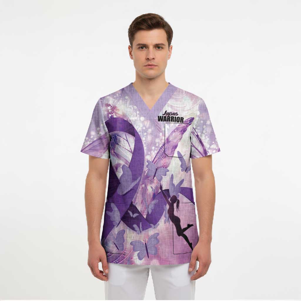 Personalized Polynesian Lupus Awareness Scrub Top Butterfly Hologram Lupus Warrior