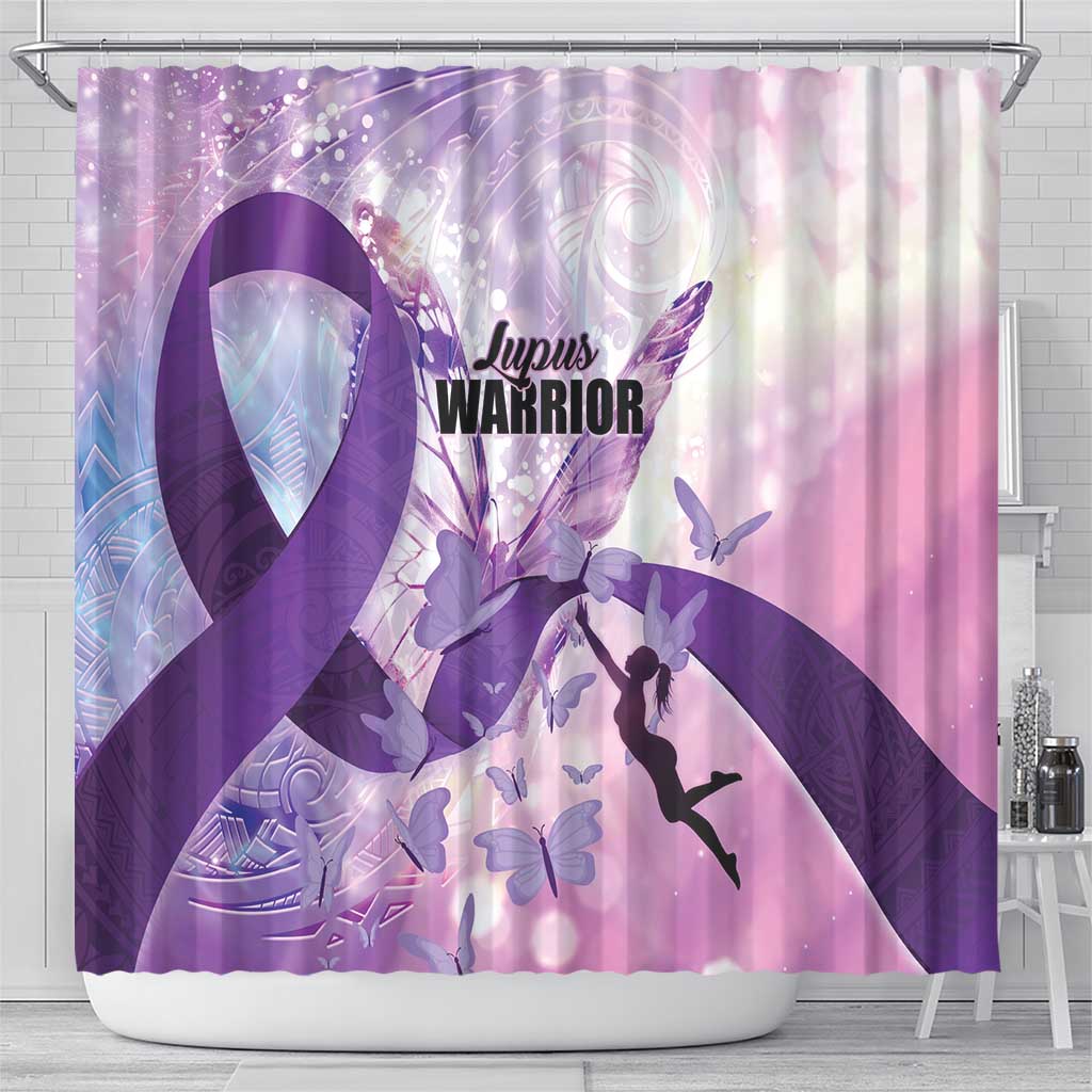 Polynesian Lupus Awareness Shower Curtain Butterfly Hologram Lupus Warrior