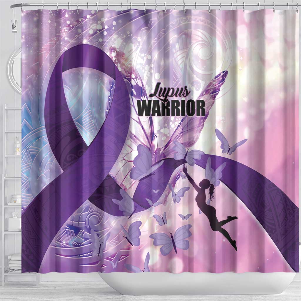 Polynesian Lupus Awareness Shower Curtain Butterfly Hologram Lupus Warrior