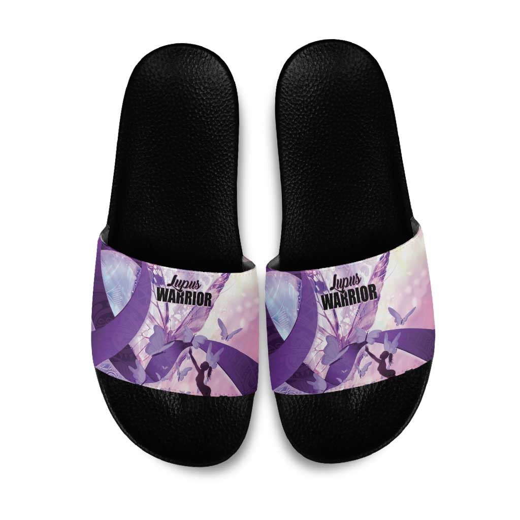 Polynesian Lupus Awareness Slide Sandals Butterfly Hologram Lupus Warrior