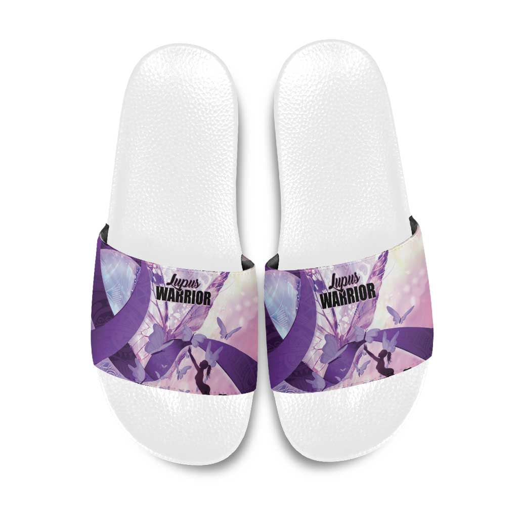 Polynesian Lupus Awareness Slide Sandals Butterfly Hologram Lupus Warrior