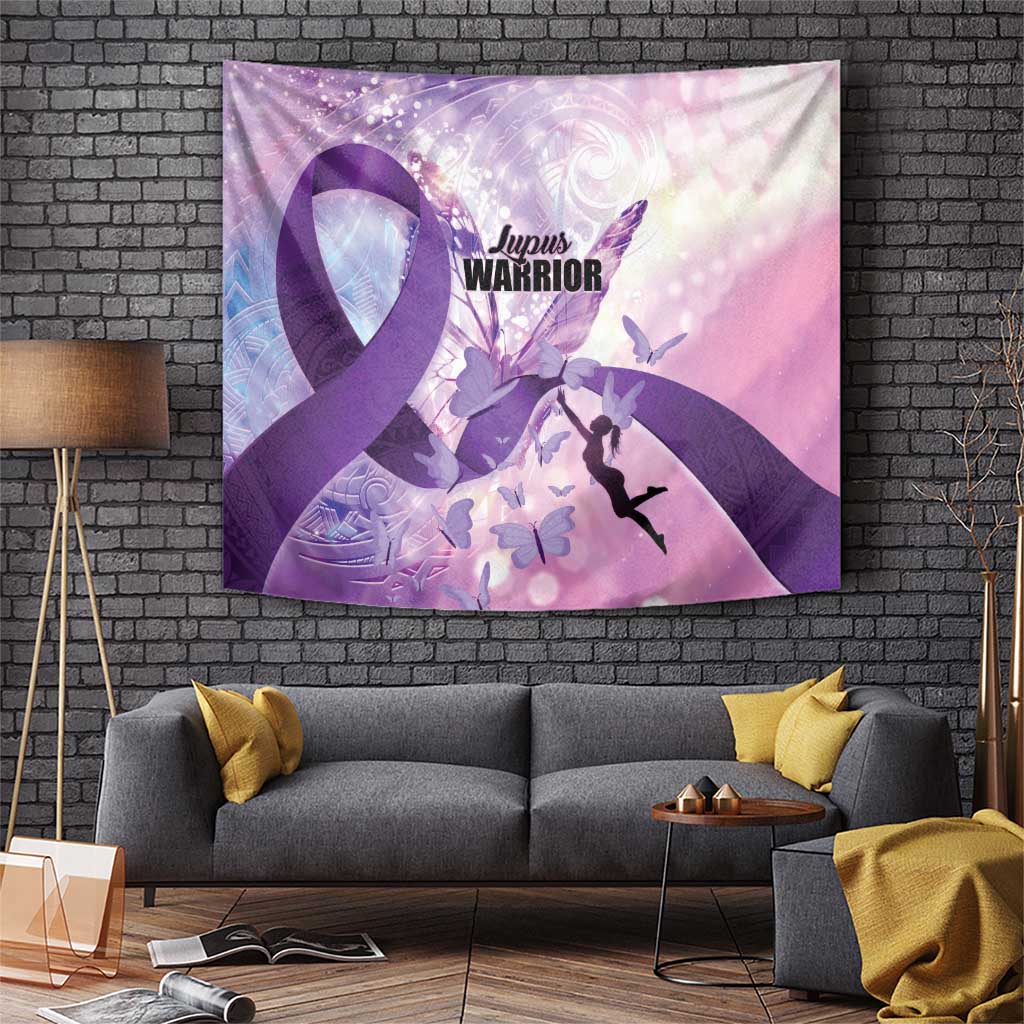 Polynesian Lupus Awareness Tapestry Butterfly Hologram Lupus Warrior