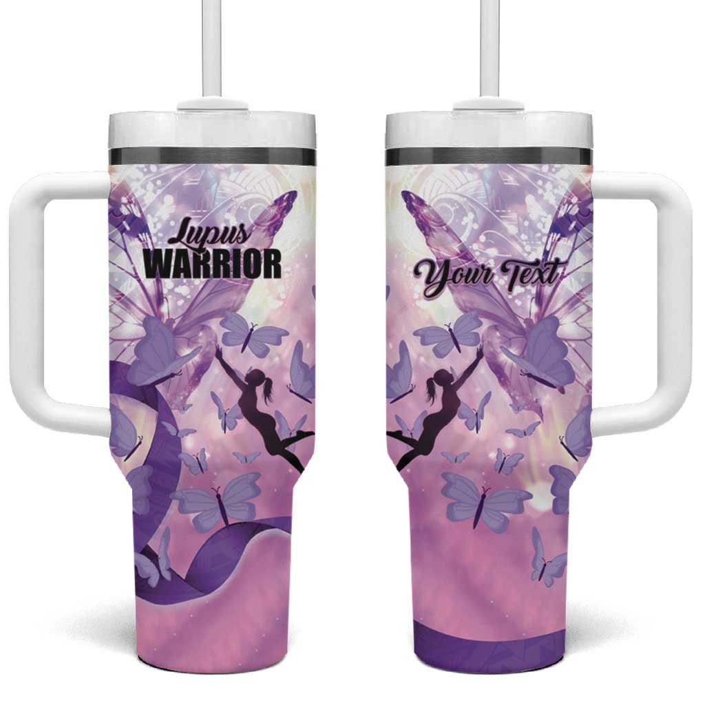 Personalized Polynesian Lupus Awareness Tumbler With Handle Butterfly Hologram Lupus Warrior