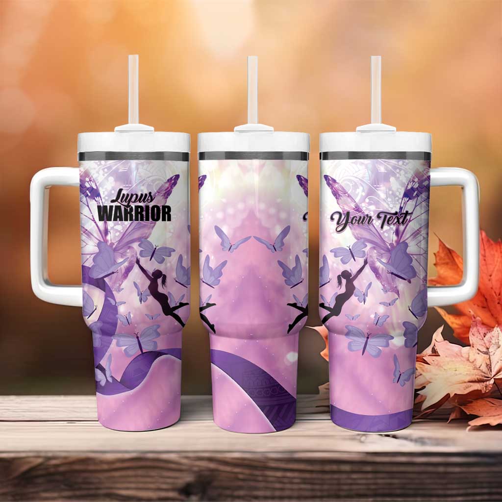 Personalized Polynesian Lupus Awareness Tumbler With Handle Butterfly Hologram Lupus Warrior