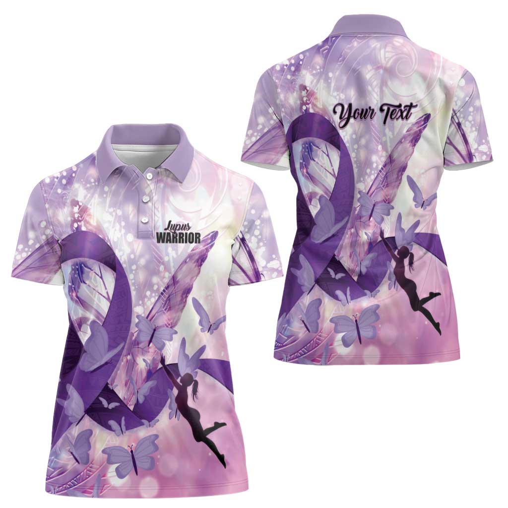 Personalized Polynesian Lupus Awareness Women Polo Shirt Butterfly Hologram Lupus Warrior