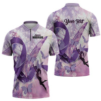 Personalized Polynesian Lupus Awareness Zipper Polo Shirt Butterfly Hologram Lupus Warrior