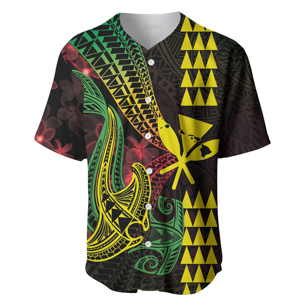 Hawaii Kakau Hammerhead Shark Baseball Jersey Neon Plumeria Pattern LT01 Black - Polynesian Pride