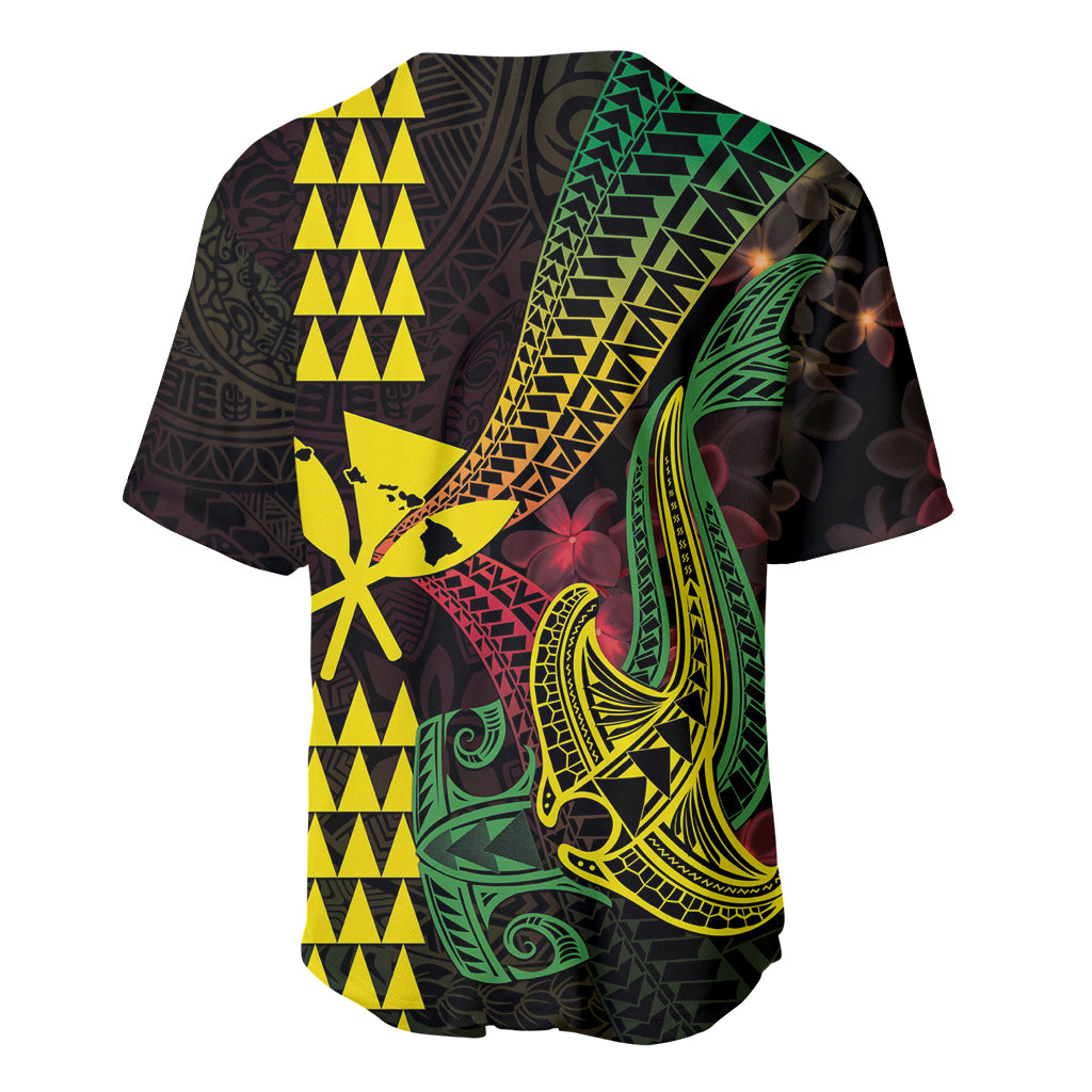 Hawaii Kakau Hammerhead Shark Baseball Jersey Neon Plumeria Pattern LT01 - Polynesian Pride