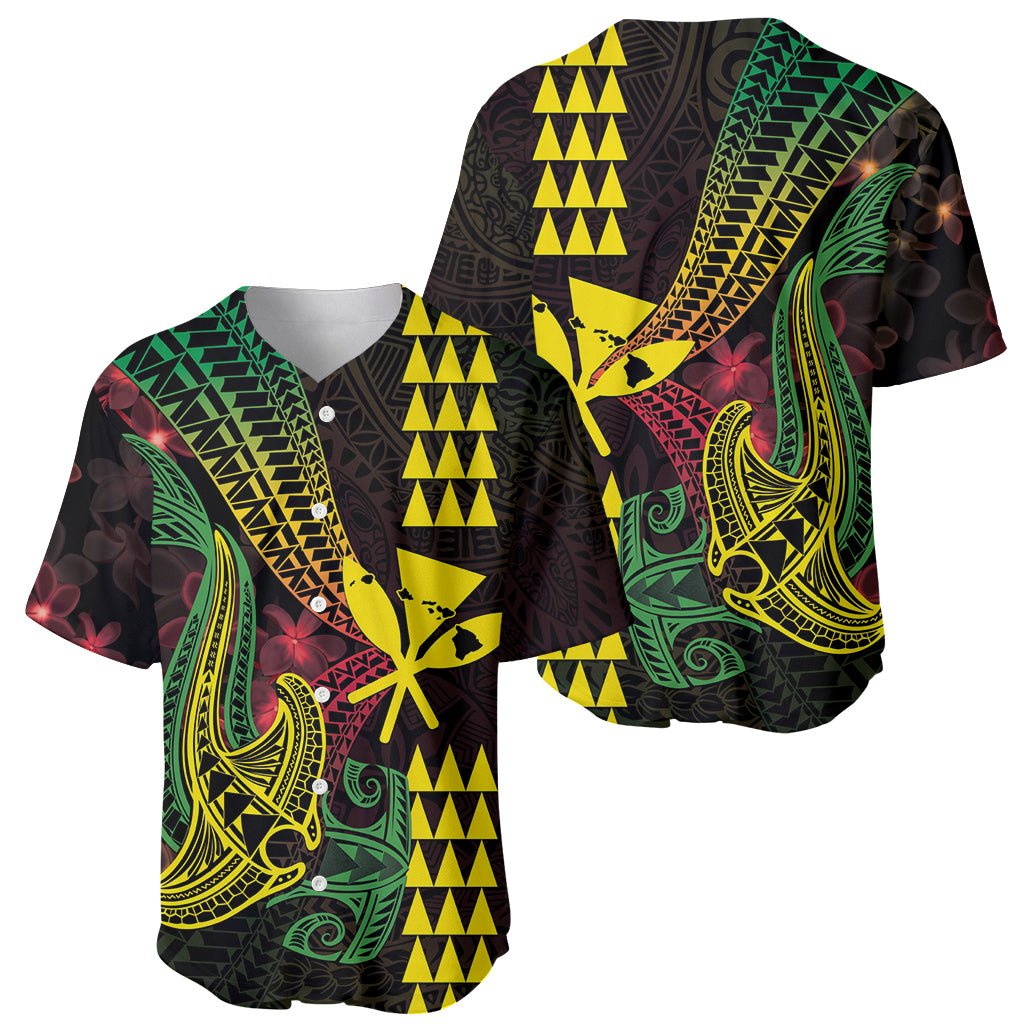 Hawaii Kakau Hammerhead Shark Baseball Jersey Neon Plumeria Pattern LT01 - Polynesian Pride