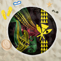 Hawaii Kakau Hammerhead Shark Beach Blanket Neon Plumeria Pattern