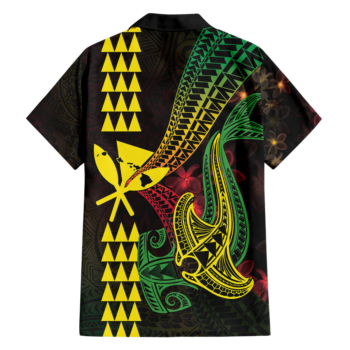 Hawaii Kakau Hammerhead Shark Family Matching Long Sleeve Bodycon Dress and Hawaiian Shirt Neon Plumeria Pattern LT01 - Polynesian Pride