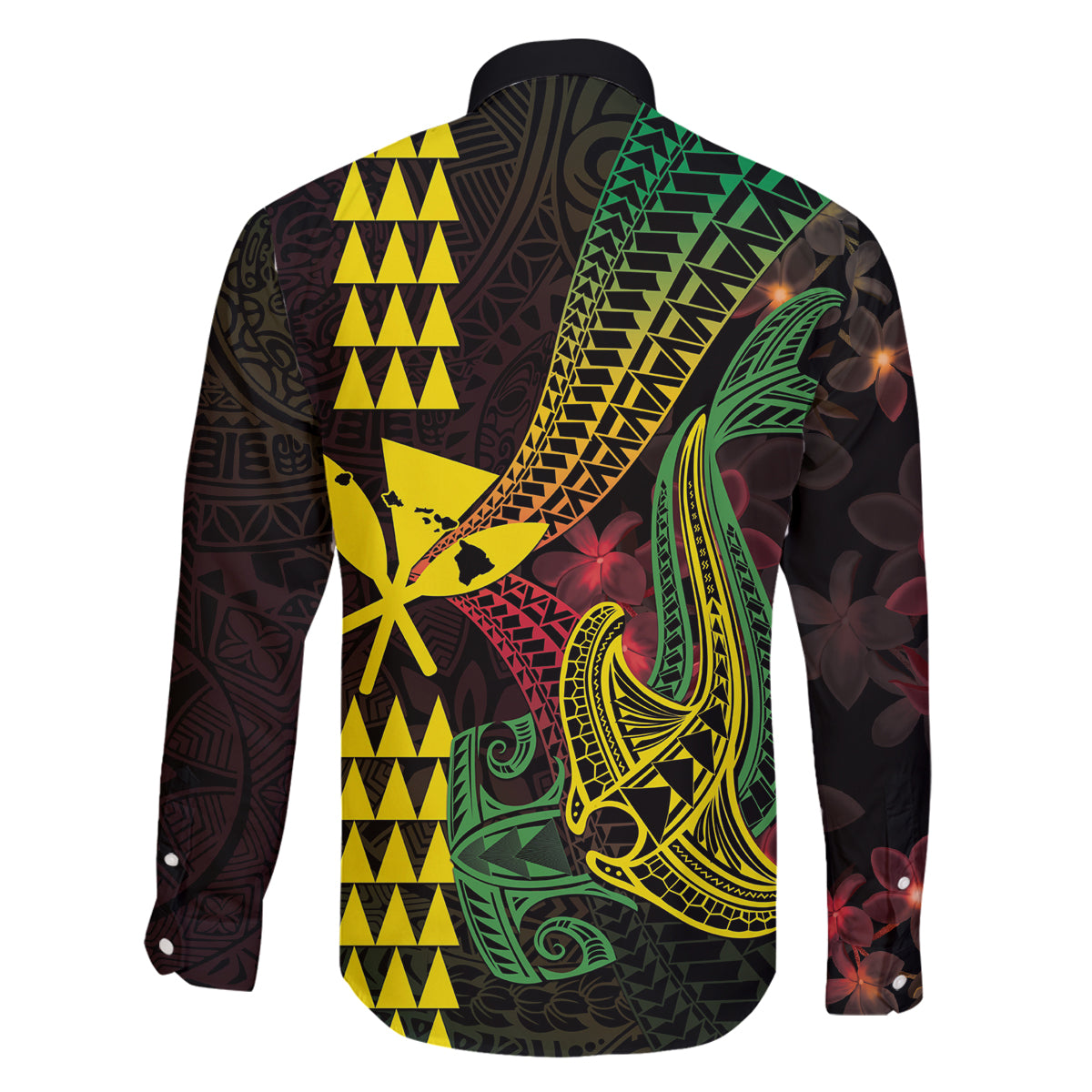 Hawaii Kakau Hammerhead Shark Family Matching Mermaid Dress and Hawaiian Shirt Neon Plumeria Pattern LT01 - Polynesian Pride