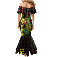 Hawaii Kakau Hammerhead Shark Family Matching Mermaid Dress and Hawaiian Shirt Neon Plumeria Pattern LT01 - Polynesian Pride