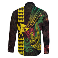 Hawaii Kakau Hammerhead Shark Family Matching Off The Shoulder Long Sleeve Dress and Hawaiian Shirt Neon Plumeria Pattern LT01 - Polynesian Pride