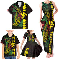 Hawaii Kakau Hammerhead Shark Family Matching Tank Maxi Dress and Hawaiian Shirt Neon Plumeria Pattern LT01 - Polynesian Pride