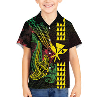 Hawaii Kakau Hammerhead Shark Family Matching Tank Maxi Dress and Hawaiian Shirt Neon Plumeria Pattern LT01 Son's Shirt Black - Polynesian Pride