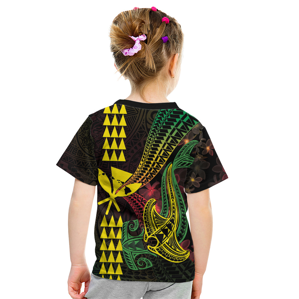 Hawaii Kakau Hammerhead Shark Kid T Shirt Neon Plumeria Pattern