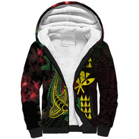 Hawaii Kakau Hammerhead Shark Sherpa Hoodie Neon Plumeria Pattern