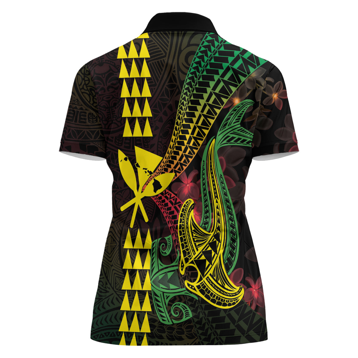 Hawaii Kakau Hammerhead Shark Women Polo Shirt Neon Plumeria Pattern LT01 - Polynesian Pride