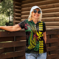 Hawaii Kakau Hammerhead Shark Women Polo Shirt Neon Plumeria Pattern LT01 - Polynesian Pride