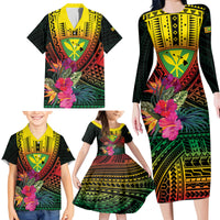 Hawaii Kanaka Maoli Flag Day Family Matching Long Sleeve Bodycon Dress and Hawaiian Shirt Tropical Flowers LT01 - Polynesian Pride