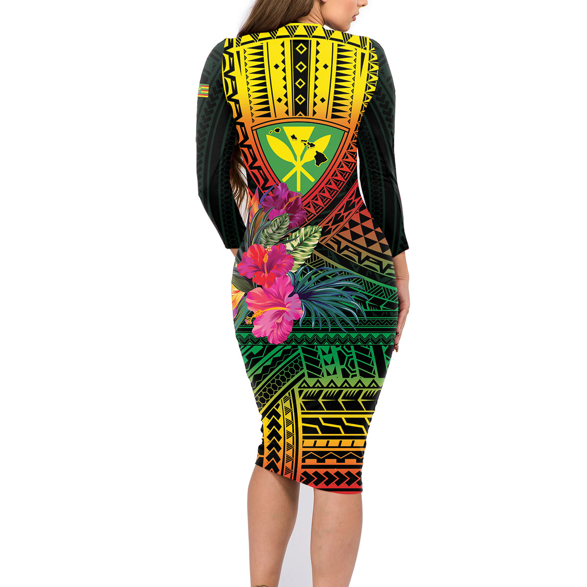 Hawaii Kanaka Maoli Flag Day Family Matching Long Sleeve Bodycon Dress and Hawaiian Shirt Tropical Flowers LT01 - Polynesian Pride