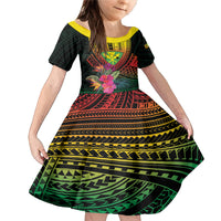 Hawaii Kanaka Maoli Flag Day Family Matching Mermaid Dress and Hawaiian Shirt Tropical Flowers LT01 Daughter's Dress Black - Polynesian Pride