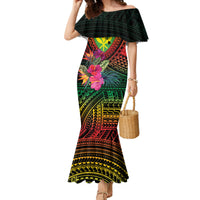 Hawaii Kanaka Maoli Flag Day Family Matching Mermaid Dress and Hawaiian Shirt Tropical Flowers LT01 Mom's Dress Black - Polynesian Pride
