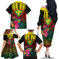 Hawaii Kanaka Maoli Flag Day Family Matching Off The Shoulder Long Sleeve Dress and Hawaiian Shirt Tropical Flowers LT01 - Polynesian Pride