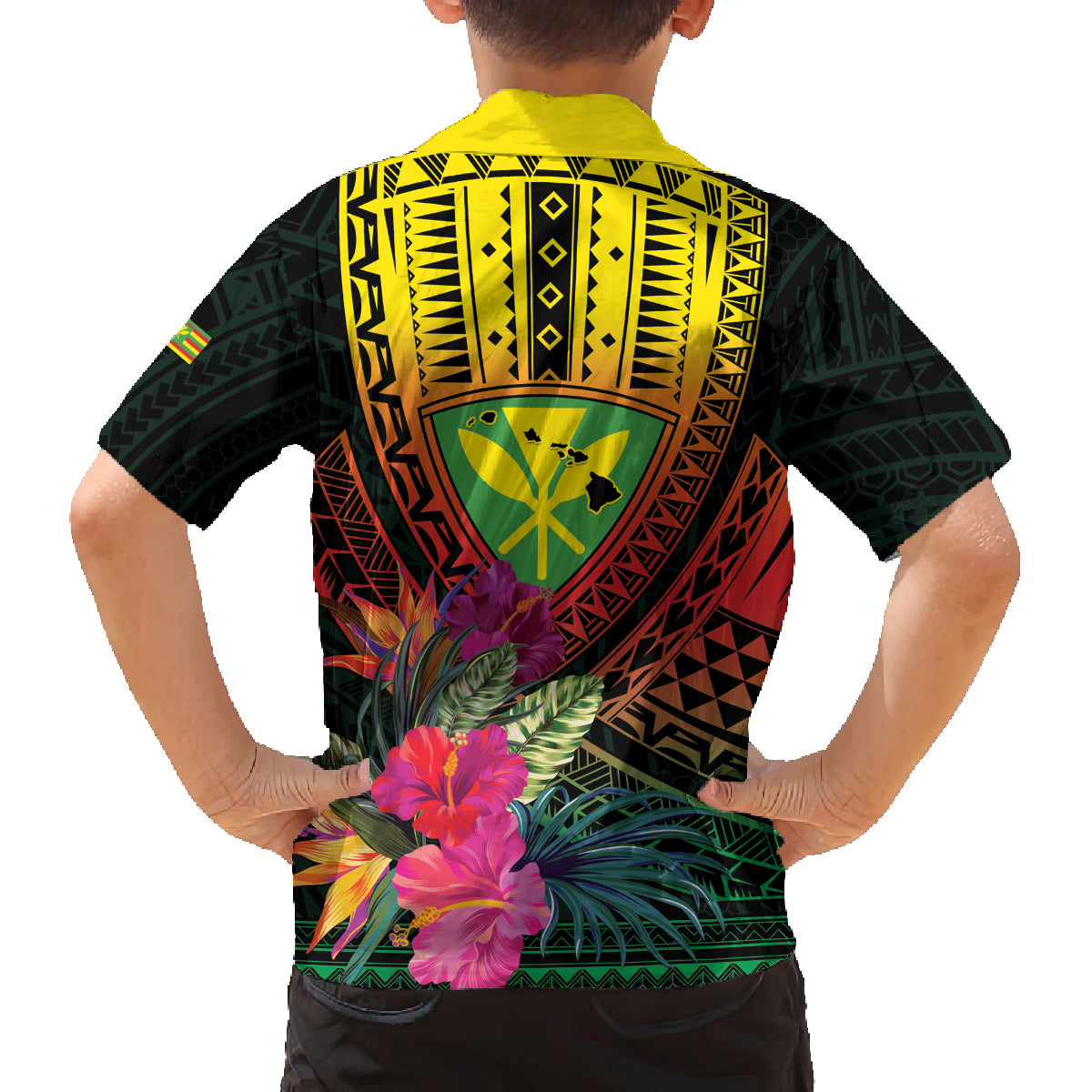 Hawaii Kanaka Maoli Flag Day Family Matching Off Shoulder Maxi Dress and Hawaiian Shirt Tropical Flowers LT01 - Polynesian Pride