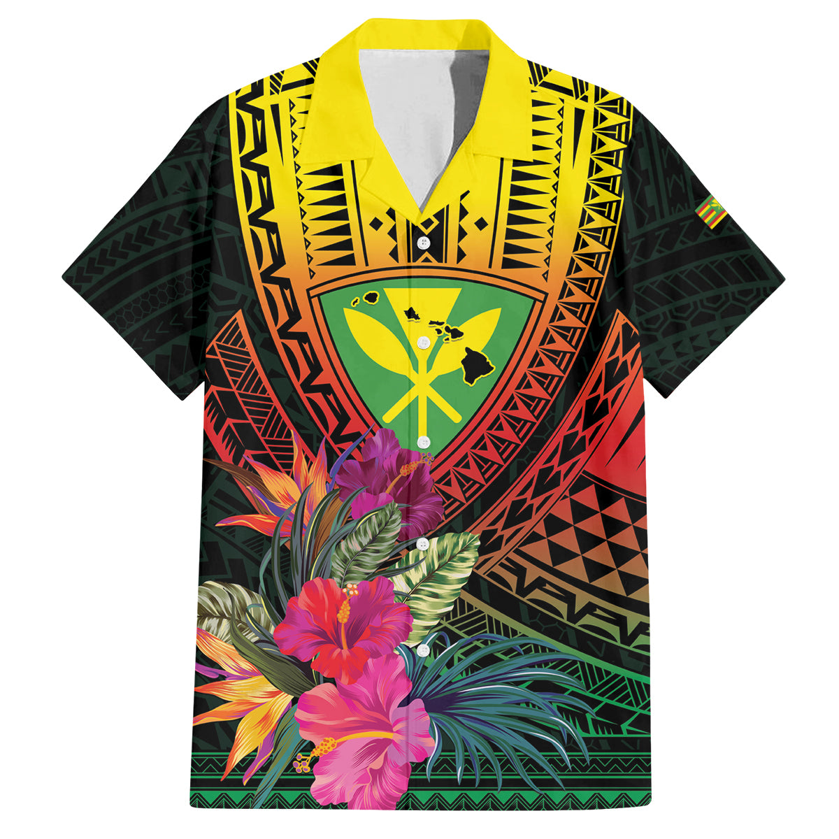 Hawaii Kanaka Maoli Flag Day Family Matching Off Shoulder Maxi Dress and Hawaiian Shirt Tropical Flowers LT01 Dad's Shirt - Short Sleeve Black - Polynesian Pride