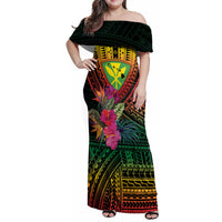 Hawaii Kanaka Maoli Flag Day Family Matching Off Shoulder Maxi Dress and Hawaiian Shirt Tropical Flowers LT01 Mom's Dress Black - Polynesian Pride