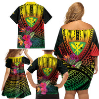 Hawaii Kanaka Maoli Flag Day Family Matching Off Shoulder Short Dress and Hawaiian Shirt Tropical Flowers LT01 - Polynesian Pride