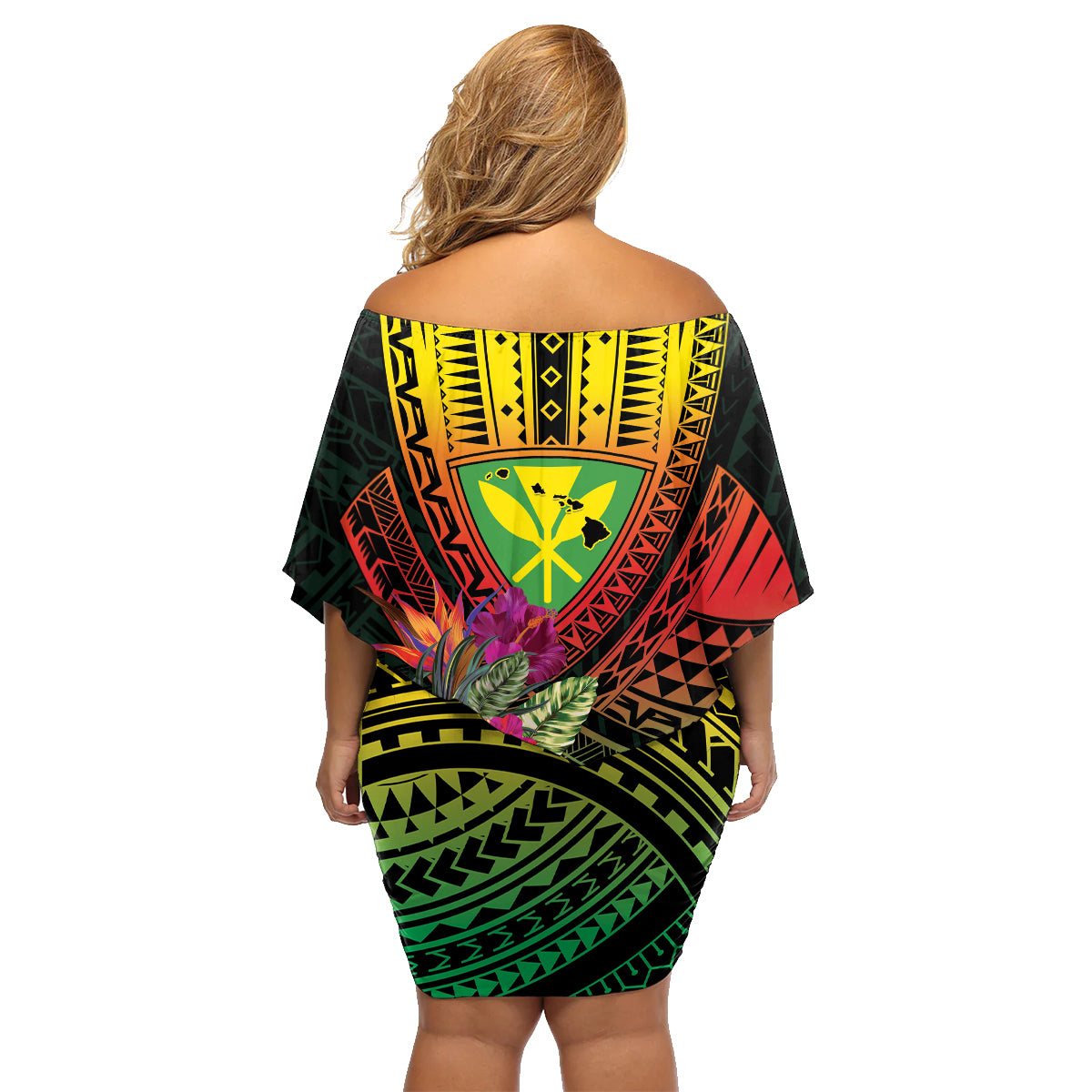 Hawaii Kanaka Maoli Flag Day Family Matching Off Shoulder Short Dress and Hawaiian Shirt Tropical Flowers LT01 - Polynesian Pride