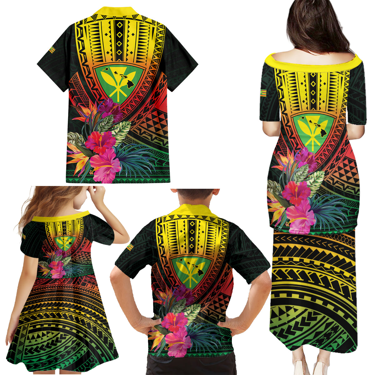 Hawaii Kanaka Maoli Flag Day Family Matching Puletasi and Hawaiian Shirt Tropical Flowers LT01 - Polynesian Pride